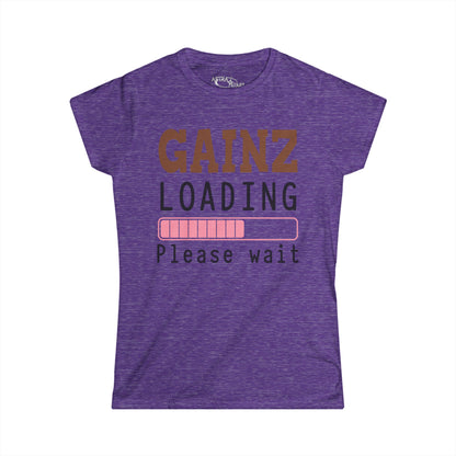 Gainz Loading Tee — Women's Gym Shirt ("Please wait" Progress Bar)