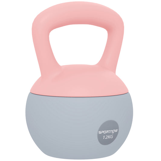 SPORTNOW 12KG Soft Kettlebell, Kettlebell With Non-Slip Handle For Home Gym, Weight Lifting, Strength Training, Pink/Grey