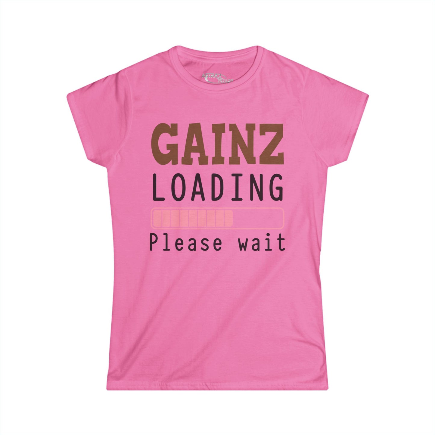 Gainz Loading Tee — Women's Gym Shirt ("Please wait" Progress Bar)