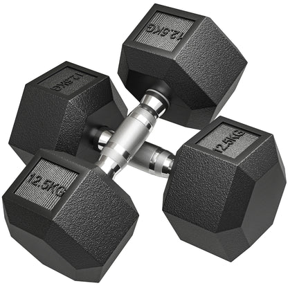 2x12.5KG Rubber Hex Dumbbell Portable Hand Weights Dumbbell Home Gym