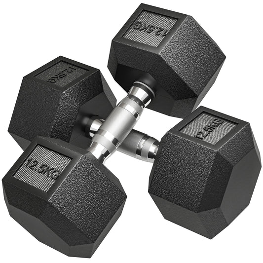 2x12.5KG Rubber Hex Dumbbell Portable Hand Weights Dumbbell Home Gym