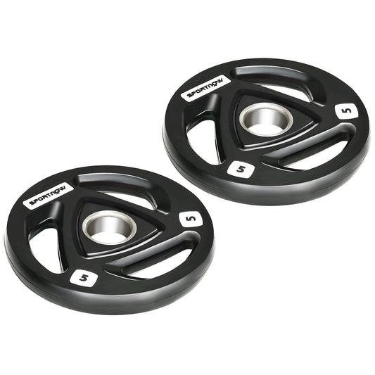 SPORTNOW Two 5kg Olympic Weight Plates, Tri-Grip Rubber-Coated Barbell Weights, With 5cm Holes, For Home, Gym, Office