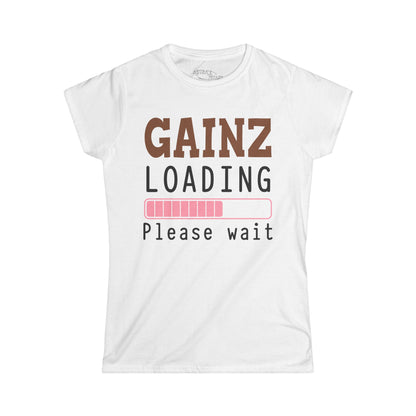 Gainz Loading Tee — Women's Gym Shirt ("Please wait" Progress Bar)