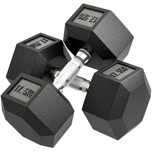 2x17.5KG Rubber Hex Dumbbell Portable Hand Weights Dumbbell Home Gym