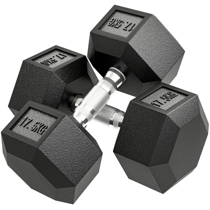 2x17.5KG Rubber Hex Dumbbell Portable Hand Weights Dumbbell Home Gym