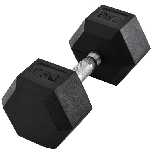 17.5KG Single Rubber Hex Dumbbell Portable Hand Weights Dumbbell Home Gym