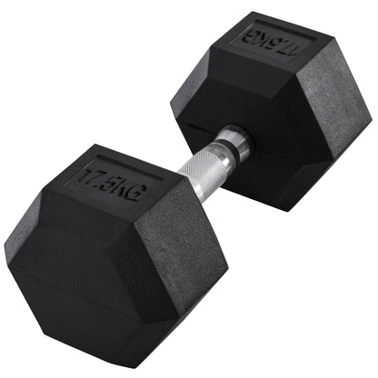 17.5KG Single Rubber Hex Dumbbell Portable Hand Weights Dumbbell Home Gym