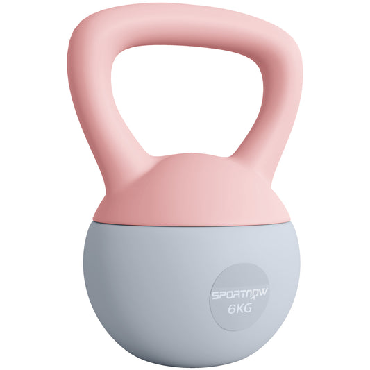 SPORTNOW 6KG Soft Kettlebell, Kettlebell With Non-Slip Handle For Home Gym, Weight Lifting, Strength Training, Pink/Grey