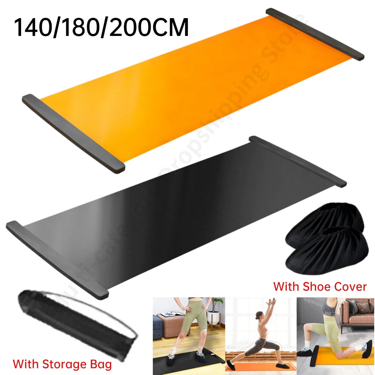 180/200CM Yoga Sliding Mat Sport Fitness Glide Pilates Skating Training Board Mat for Ice Hockey Roller Skating Leg Exercise