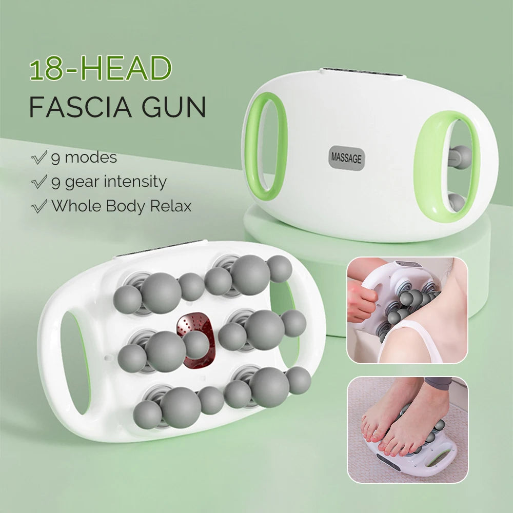 18-Head Fascia Gun High Frequency Vibration Deep Tissue Muscle Stimulate Muscle Fascia Body Massager Red Light Masajeador