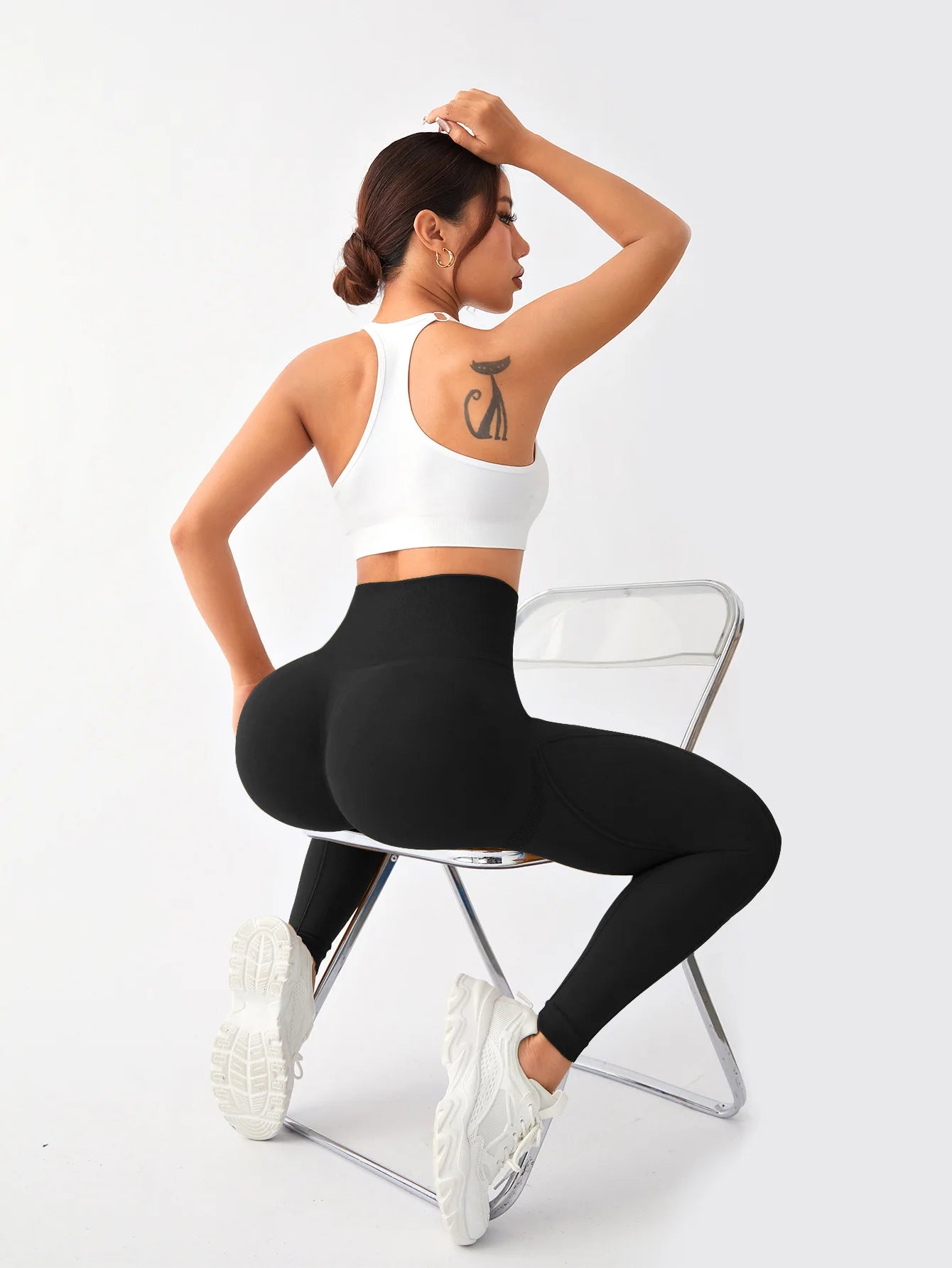 2 Pack Women's High Waisted Sexy Butt Lifting Seamless Solid Color Yoga Leggings Elastic And Breathable Fitness Sports Pants
