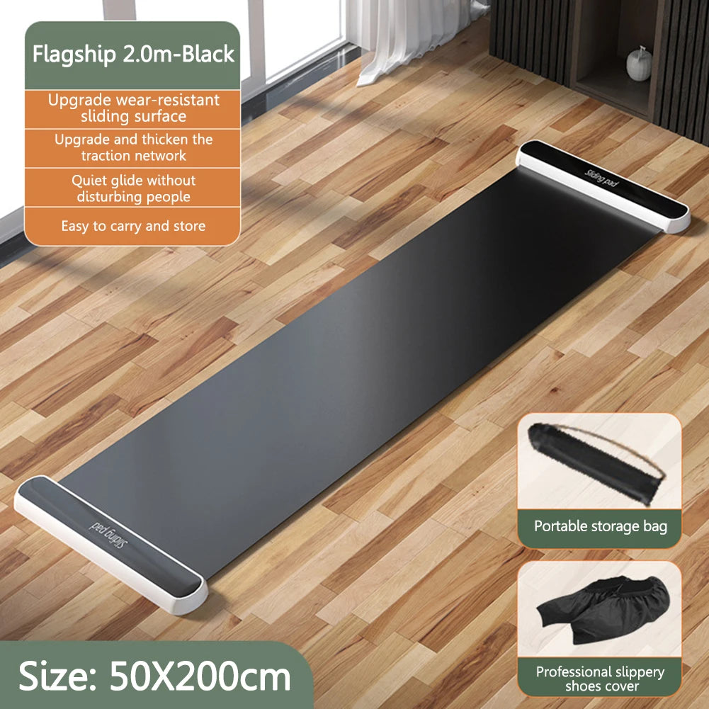 180/200CM Yoga Sliding Mat Sport Fitness Glide Pilates Skating Training Board Mat for Ice Hockey Roller Skating Leg Exercise