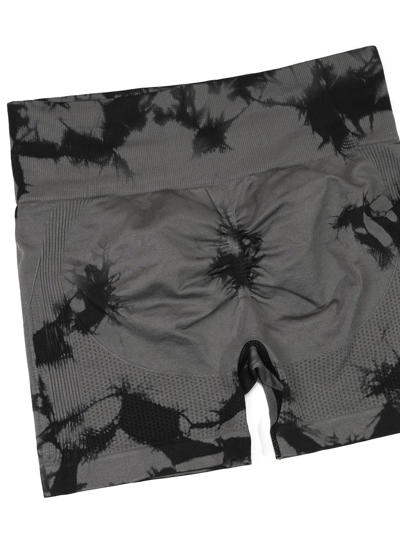 2pcs Women's High-Waist Tie-Dye Yoga Shorts - Seamless, Booty Lifting, Stretchy Nylon & Spandex Blend, Red & Grey