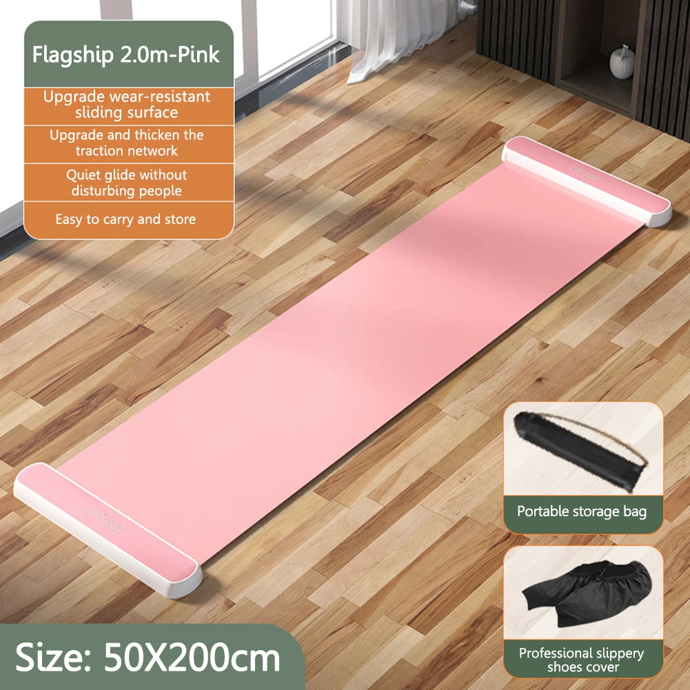 180/200CM Yoga Sliding Mat Sport Fitness Glide Pilates Skating Training Board Mat for Ice Hockey Roller Skating Leg Exercise