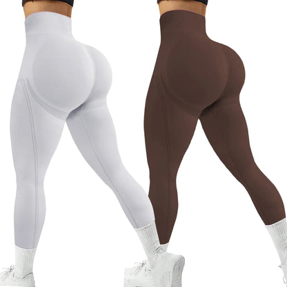 2 Pack Women's High Waisted Sexy Butt Lifting Seamless Solid Color Yoga Leggings Elastic And Breathable Fitness Sports Pants