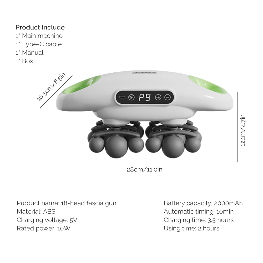 18-Head Fascia Gun High Frequency Vibration Deep Tissue Muscle Stimulate Muscle Fascia Body Massager Red Light Masajeador