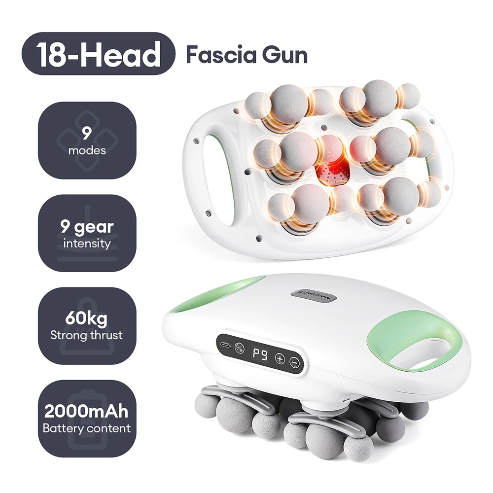 18-Head Fascia Gun High Frequency Vibration Deep Tissue Muscle Stimulate Muscle Fascia Body Massager Red Light Masajeador