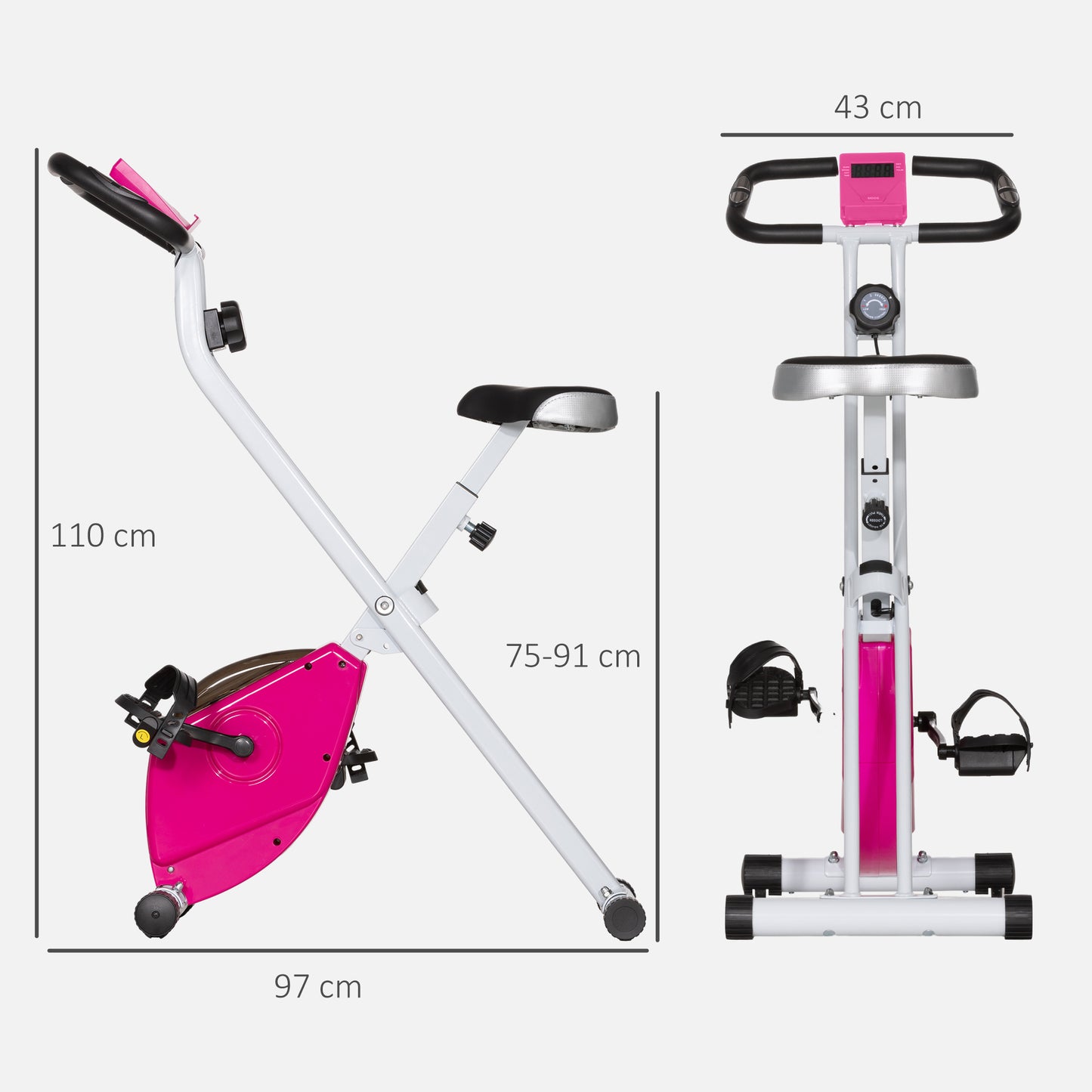 SPORTNOW Folding And Quiet Exercise Bike With 8-Level Magnetic Resistance And Heart Rate Sensor, For Home Gym, Pink And White