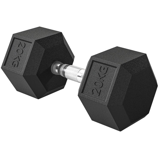 20KG Single Rubber Hex Dumbbell Portable Hand Weights Dumbbell Home Gym
