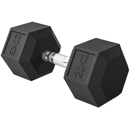 20KG Single Rubber Hex Dumbbell Portable Hand Weights Dumbbell Home Gym