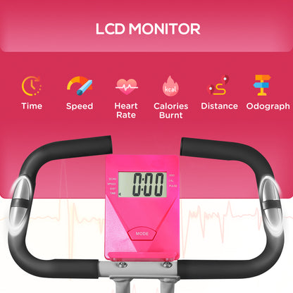 SPORTNOW Folding And Quiet Exercise Bike With 8-Level Magnetic Resistance And Heart Rate Sensor, For Home Gym, Pink And White