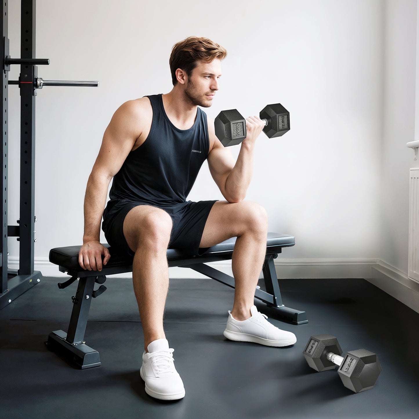 2x12.5KG Rubber Hex Dumbbell Portable Hand Weights Dumbbell Home Gym