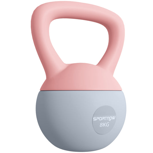 SPORTNOW 8KG Soft Kettlebell, Kettlebell With Non-Slip Handle For Home Gym, Weight Lifting, Strength Training, Pink/Grey