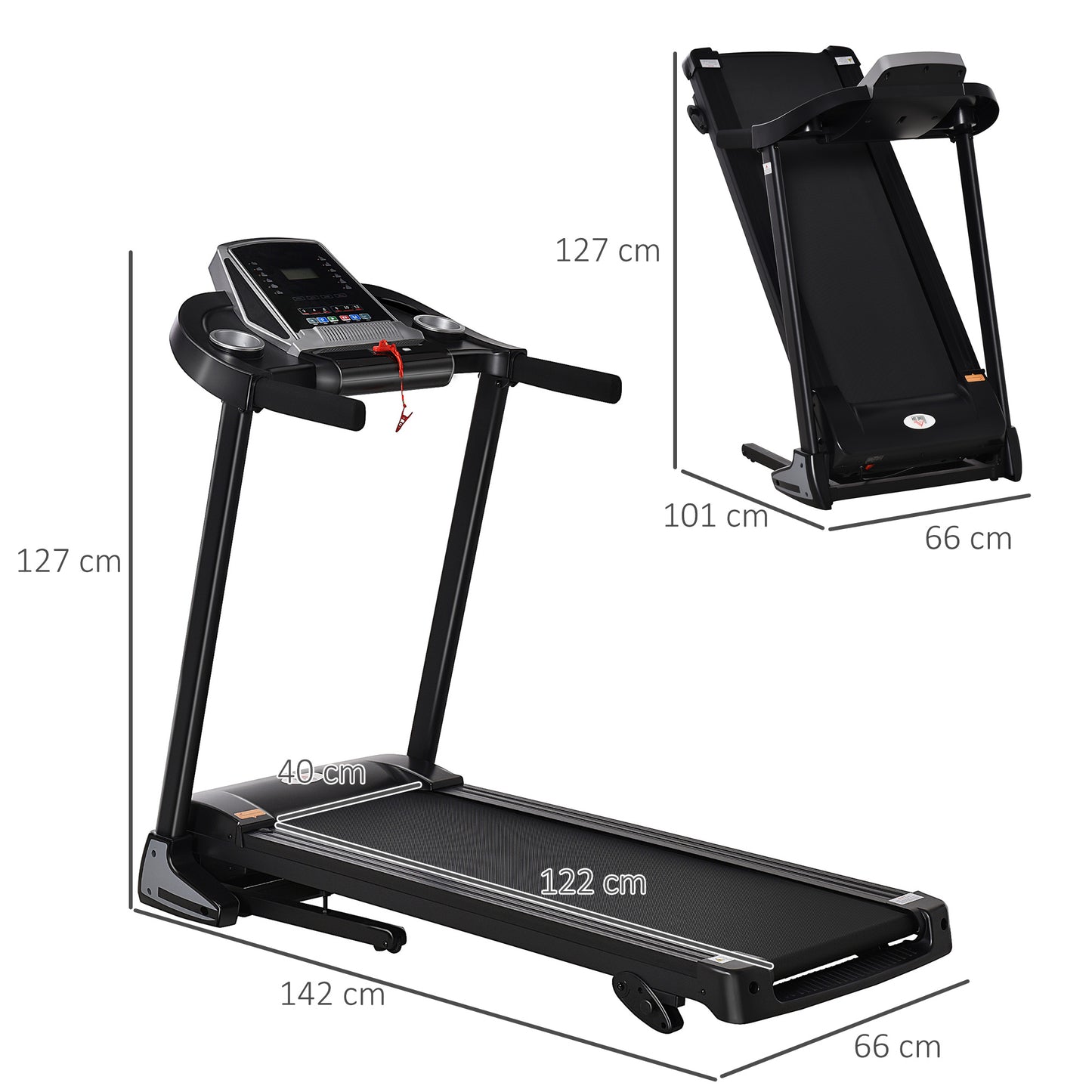 Folding Treadmill, 2.0HP Incline Treadmill Running Machine, 12.8 Km/h, With LED Display, Manual Incline, 12 Preset Programs, Drink & Phone Holder For Home Gym Fitness